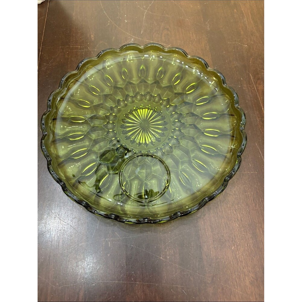 Anchor Hocking Fairfield Avocado Green Glass Snack Plate Luncheon